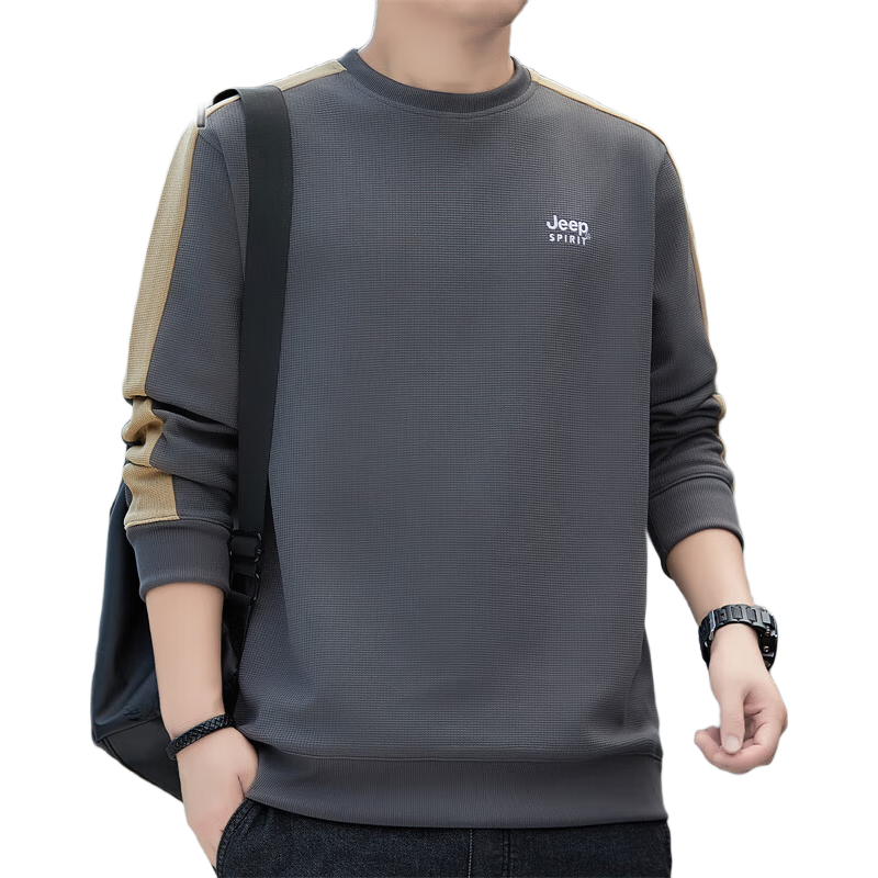 JEEP SPIRIT Men's Waffle Knit Long Sleeve T-Shirt, Loose Casual Trendy Top for Spring And Autum