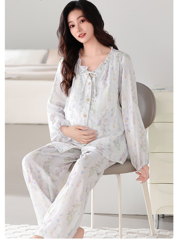 JOYNCLEON Summer Thin Bamboo Cotton Maternity Pajamas Postpartum Nursing Hospital Gown with Chest Pads Homewear Blue L Jyz157092 12