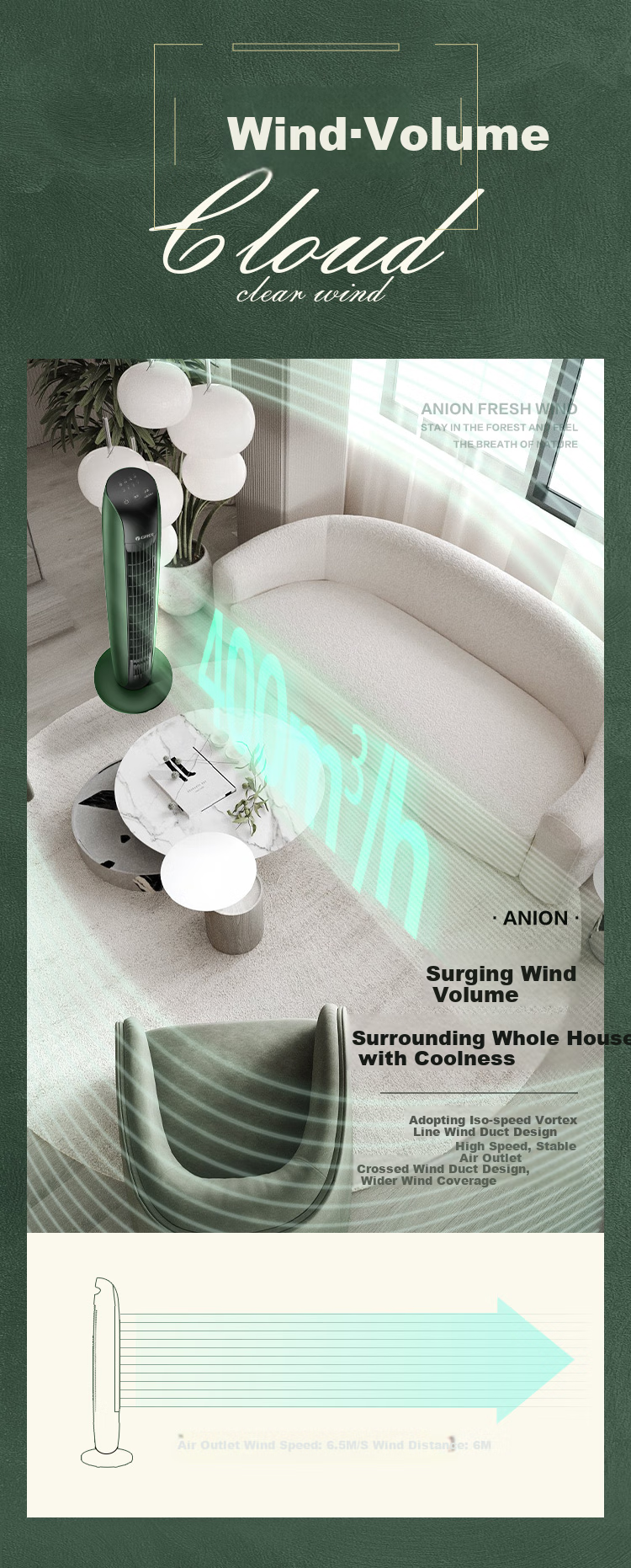 GREE [Negative Ion Fresh Air] Easy-To Remote Control Electric Fan Tower Fan Energy-Saving Quiet Low Noise Home Floor-Standing Fan Remote Control Tower Fan FL-08X65Bg 9