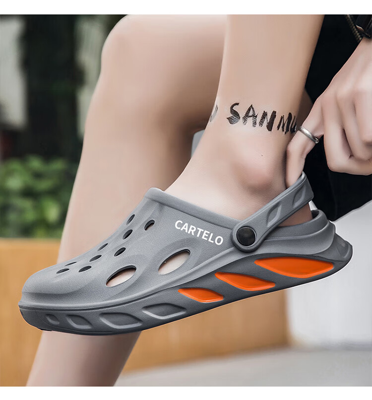CARTELO Men's Perforated Shoes, Summer Outdoor Dual-Use Sandals, Closed-Toe Slippers, Soft-Soled Beach Sandals 9