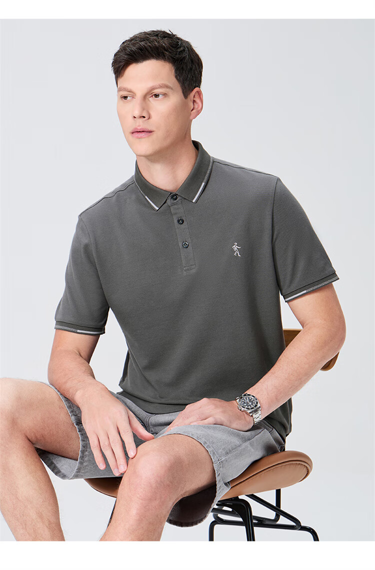 DANCING WOLVES [100% Pure Cotton] Commuter Collar Contrast Color Men's Short-Sleeve Polo Shirt, 803 White, Size 175 9