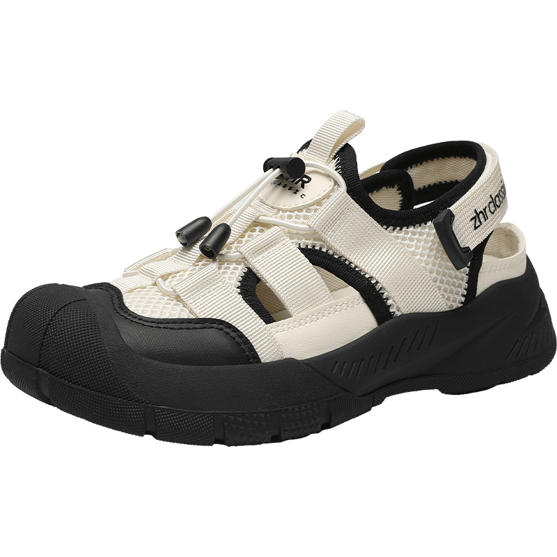 ZHR Women's Casual Shoes with Hollow Design, Lightweight Summer Women's Shoes, Soft Sole with Hidden Heel, Outdoor Hiking Shoes for Women KS102 Beige-Black Size 36