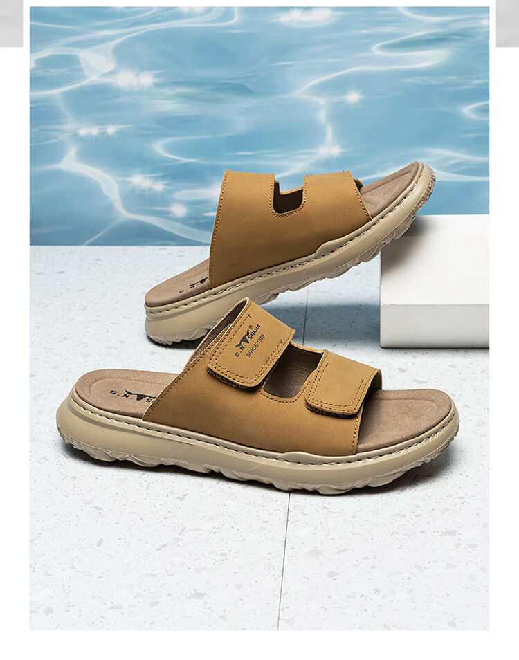 Bull Family Men's Summer Casual Fashion Versatile Slippers with Convenient Velcro and Soft Beach Sandals 15