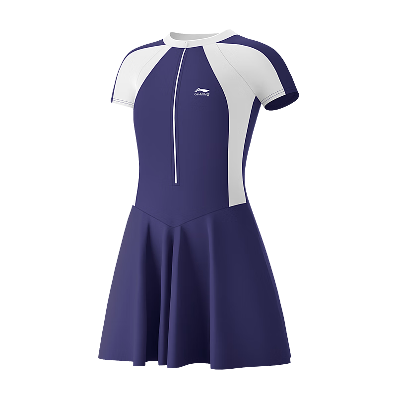 Li-Ning Children's Swimsuit, One-Piece Dress Style for Girls, Youth Swimming Costume, Student Girl Swimwear, 7144 Navy Blue, Size 170