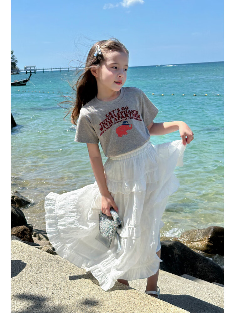 Tutuxiaoxiang Girls' A-Line Skirt, Children's High-Waisted Slimming Skirt, Stylish Puffy Skirt, White, Size 110, Height about 110cm 5