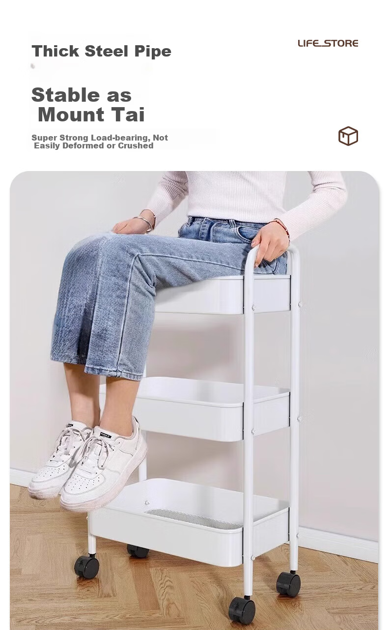 Quanpinwu Small Cart Storage Rack, Movable Floor-Standing Organizer, Household Snack Kitchen Multi-Layer Carbon Steel Wheeled Shelf, Sibai 5