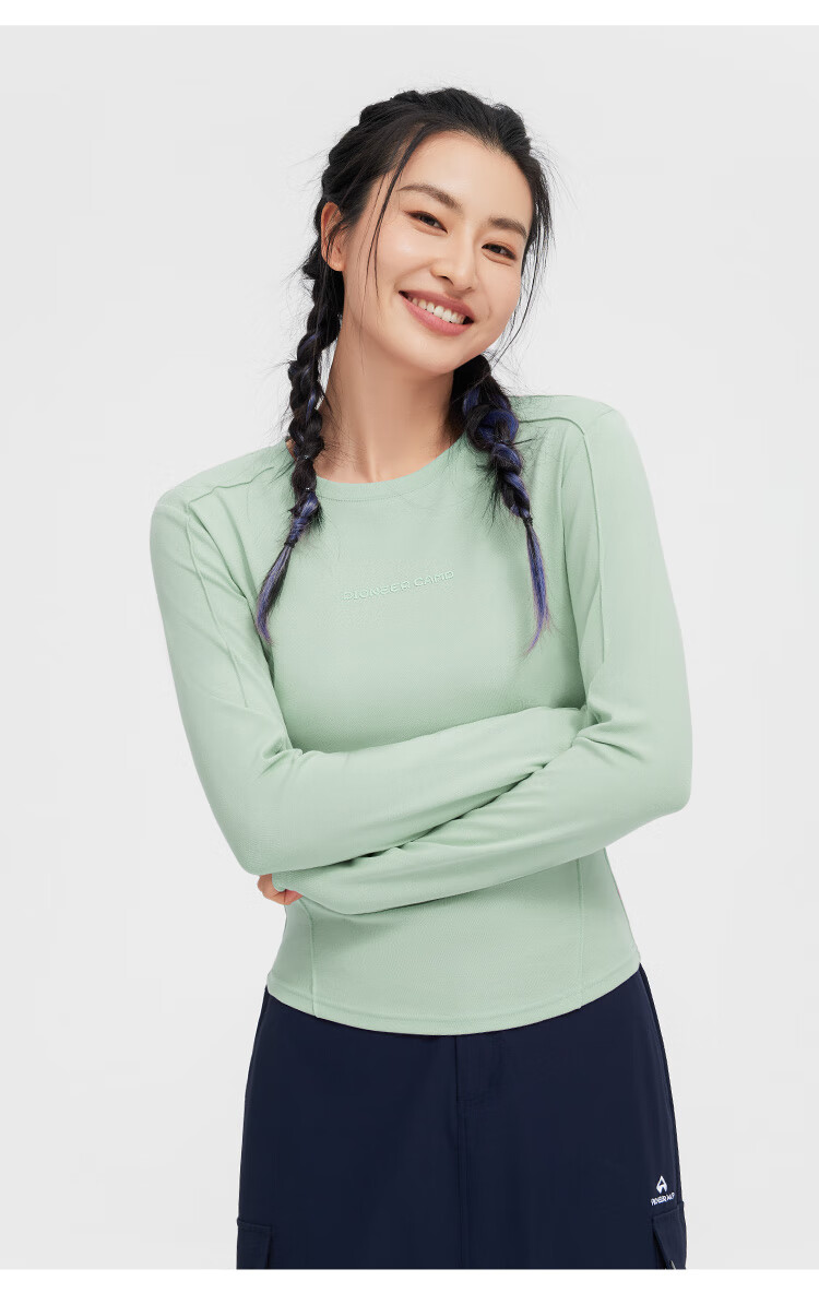 Toread Women's Long Sleeve Slim Fit Solid Color Thin Base T-Shirt, Light Blue, 2XL 22