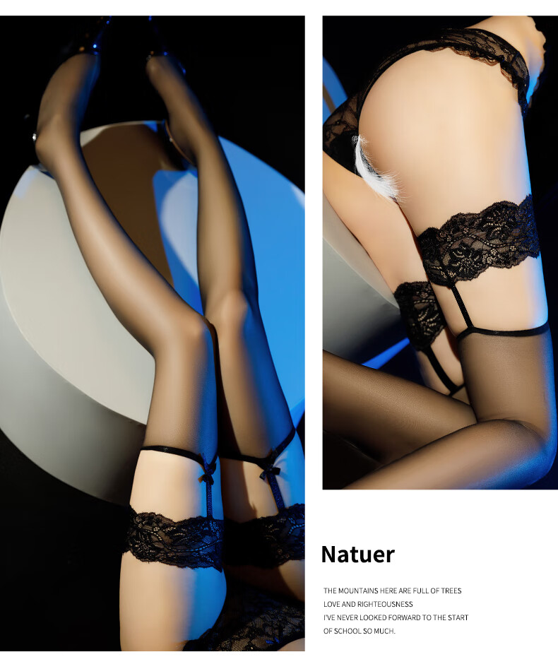 Zhenmei Women's Sexy Black Lace Trim Over-the-Knee Thigh-High Stockings with Garter Belt, Nude Effect, Black 7995 1