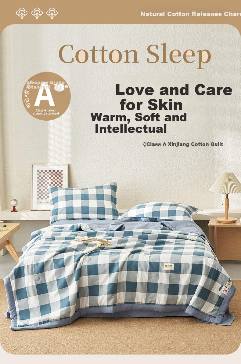 Grace A-Type 100% Xinjiang Cotton Summer Quilt, Air Conditioning Quilt, Washable Summer Cool Quilt, Thin Double-Size Comforter for Summer, 180*220cm 2