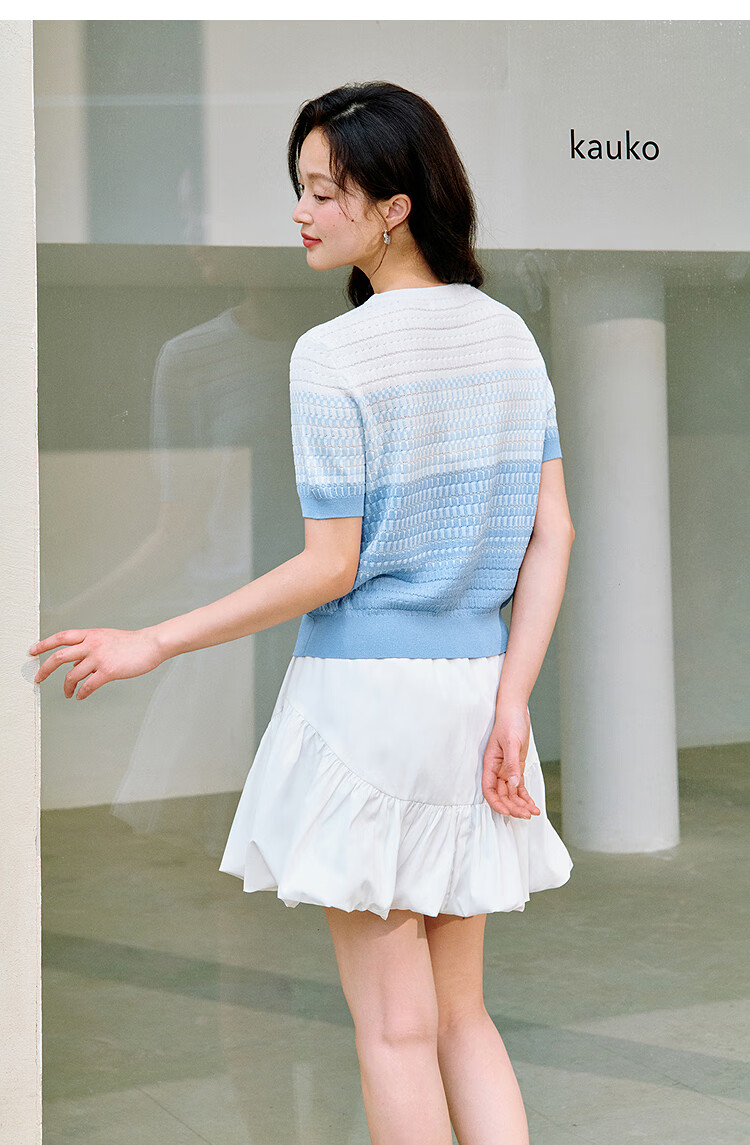 INMAN INMAN [Runway Style] Dindal Round Neck Knit Short-Sleeve T-Shirt for Women, Summer 2026 Top, Pink, Baitiao L 12