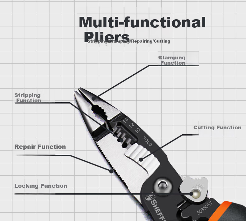 Gangdun SHEFFIELD S035057 5-In Multifunctional Needle-Nose Electrician's Pliers 4