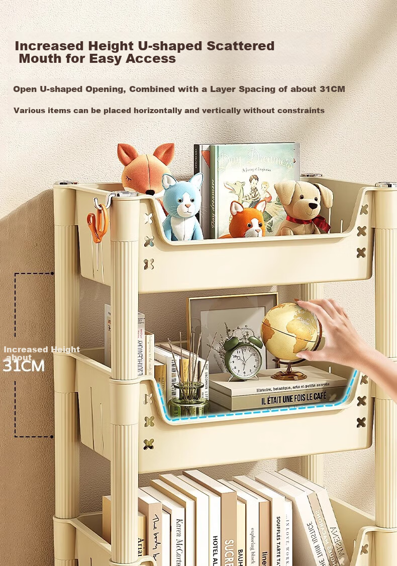 Quanpinwu Movable Bookshelf Storage Rack, Floor-Standing Bookcase, Bag Organizer Shelf, Storage Rack, Snack Shelf, Small Cart, Small Bookshelf 6
