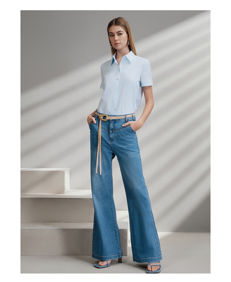 G2000 Modal Stretch Women's Short Sleeve Shirt with Bow Gift Spring Summer Mall Edition Ice Blue Size 38 10