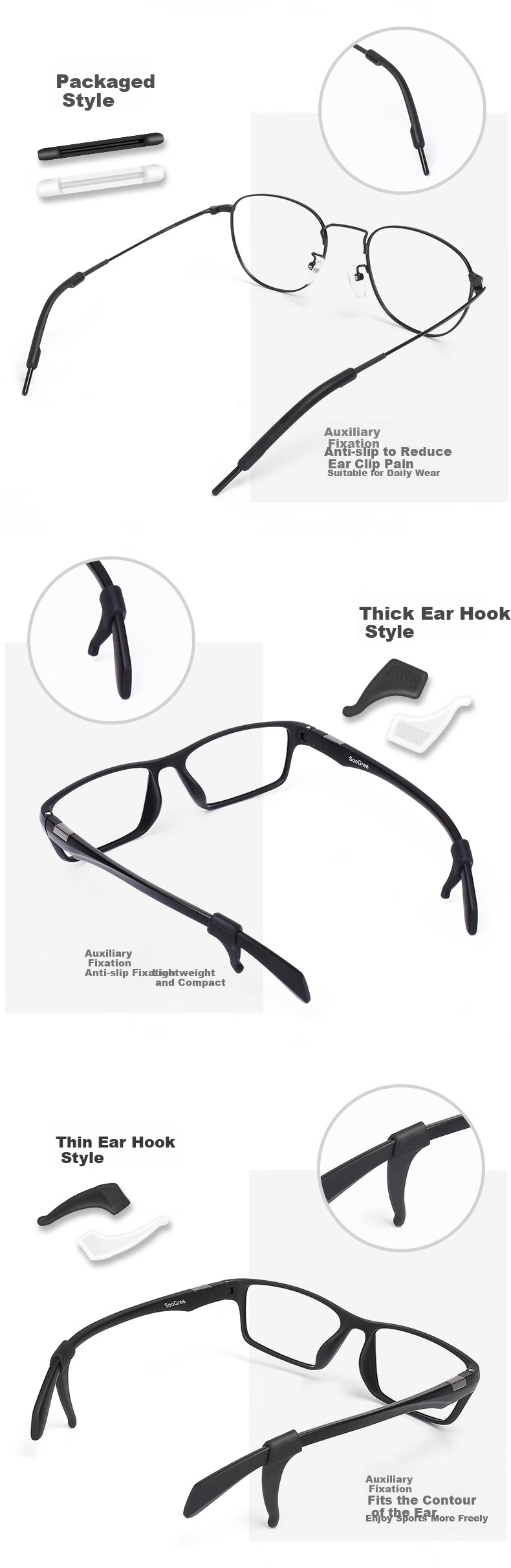 SooGree Eyeglass Temple Anti-Slip Silicone Ear Hooks, Replacement Accessories for Glasses, Anti-Drop Ear Support Fixing Device 29