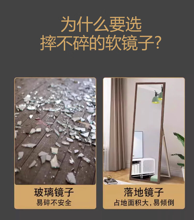 Zhuobo Acrylic Dressing Mirror, Wall-Mounted Adhesive Makeup Mirror, Vanity Mirror with Soft Lens, High Definition, 40*60cm 2