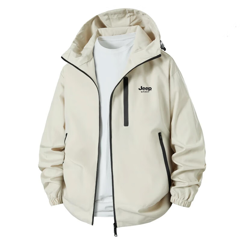 JEEP SPIRIT Men's Windbreaker Jacket for Spring, Autumn And Winter Outdoor Sports Coat with Hood, Three-In Ivory White 4XL 8
