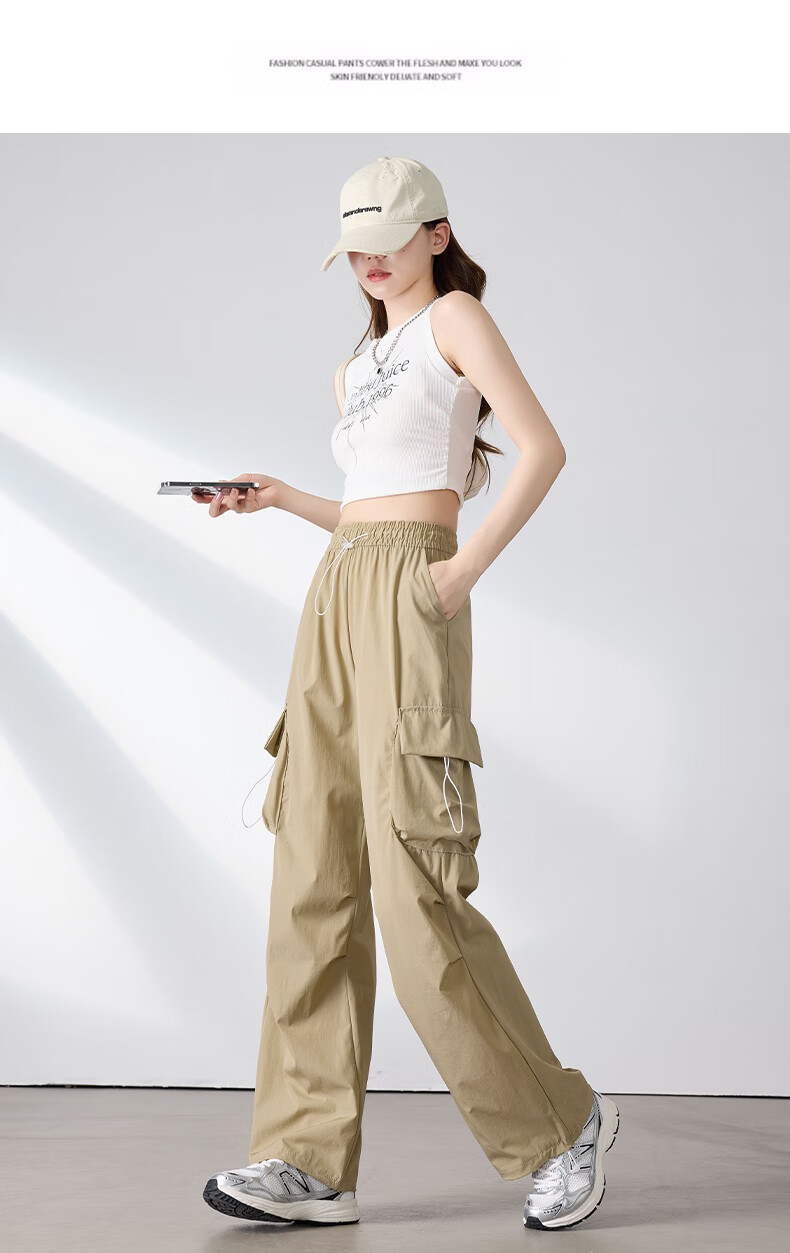 Langsha Women's American Style Parachute Work Pants Spring Summer Thin High Waist Wide Leg Loose Straight Casual Outdoor Sports Pants 19