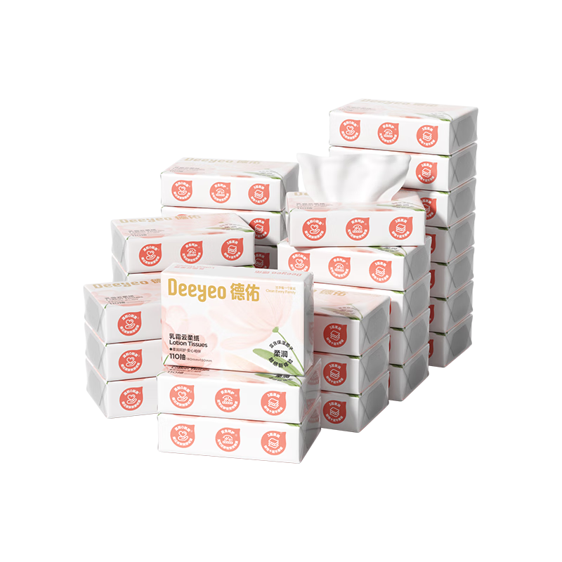 Deyou Cream Paper, Baby Soft Tissue, Moisturizing Paper Towels, Cloud-Soft Tissues, Suitable for Babies, Stock up, 110 Sheets * 30 Packs