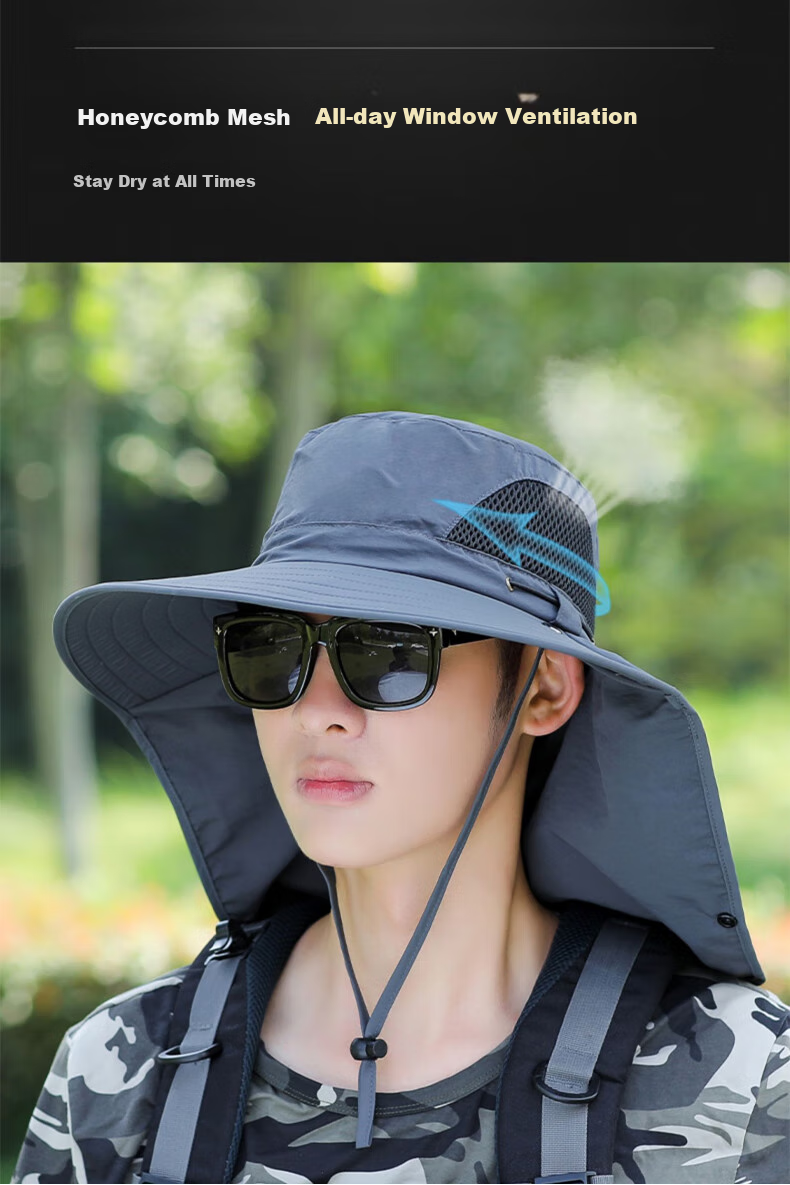 Nanjiren Summer Outdoor Sun Hat for Men, UV Protection Sunscreen Hat, Foldable Fisherman Hat, Breathable Hiking Cap 7