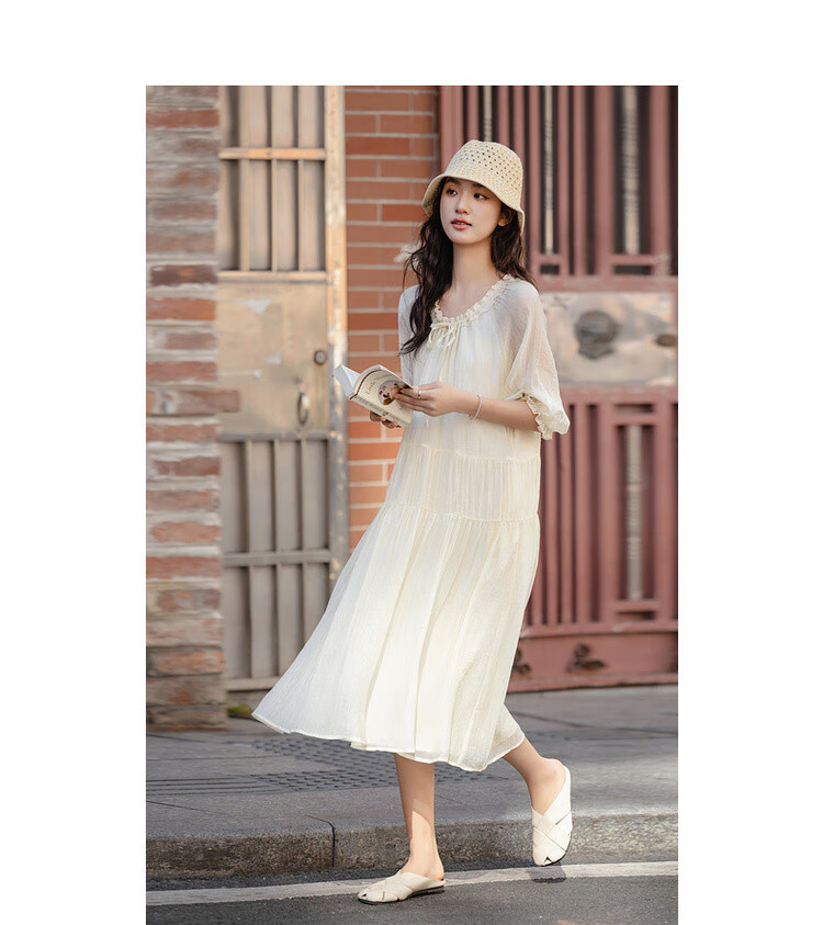 Demana [Moon Kiss Lily of the Valley] Spring Artistic Style Breathable Tencel Adjustable Tie Wrinkled Long Dress for Women 2