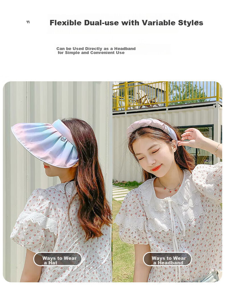 GLO-STORY Vinyl Visor Sun Hat for Women, Wide Brim Sun Protection Hat, Foldable Sunhat Headband, Gradient Purple 7