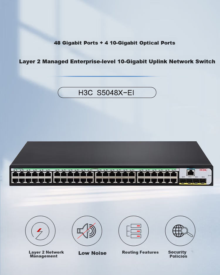 H3C S5048X-EI, 48 Gigabit Ethernet Ports + 40 Gigabit Fiber Optic Ports, Layer 3 Full-Managed Enterprise-Grade Network Switch, 10 Gigabit Upstream/IPv6/Link Aggregation/VLAN 1