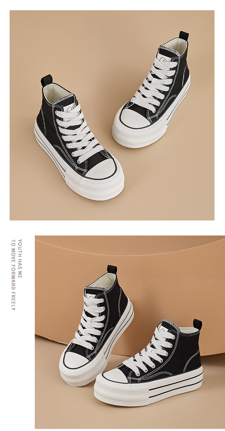 La Chapelle Women's Canvas Shoes High-Top Thick-Soled White Sneakers Casual Height-Increasing Shoes Beige Low-Top Size 40 10