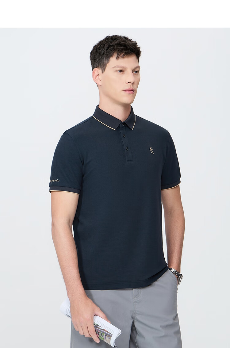 DANCING WOLVES [7A Antibacterial 2A Anti-Mite] Cool And Shape-Retaining Collar Breathable Men's Short Sleeve POLO, 102 Navy Blue, 2XL(185) 12