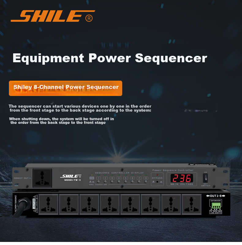 SHILE High-Power 8-Channel Power Sequencer Controller for Stage, Conference, KTV Audio Professional Control Socket YW-9 with Plug Versio 2