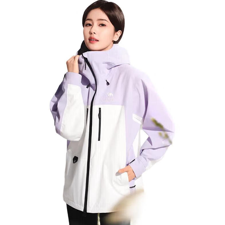 CAMEL Outdoor Waterproof Jacket, Single-Layer Coat, 31187A, White And Purple Jade White, for Men And Women, Size L