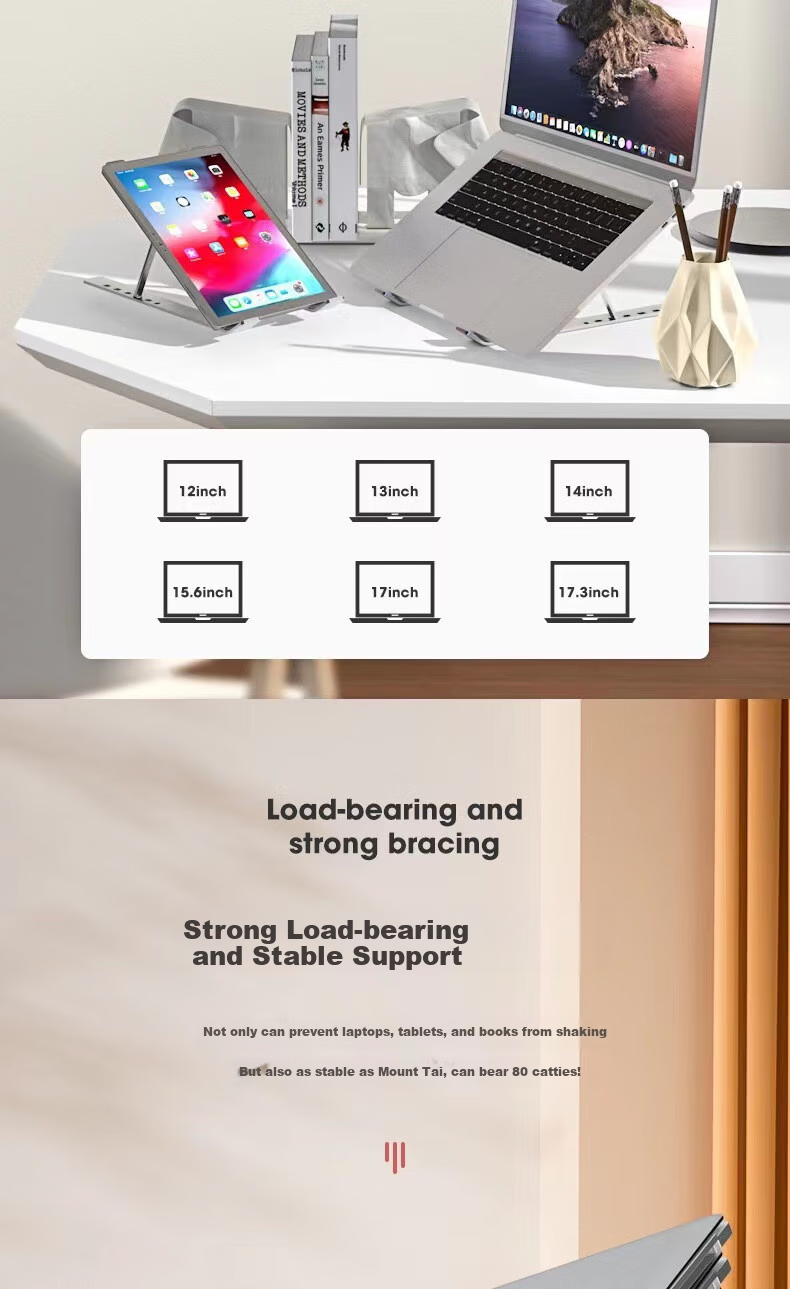 JPLAYER Laptop Stand, Computer Desk Cooling Stand, Foldable Portable Stand, Adjustable Height Riser for Silver Laptops 7