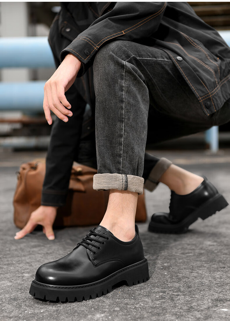 HLA Men's Leather Shoes British Style Formal Business Casual Shoes T120 Black Size 42 6