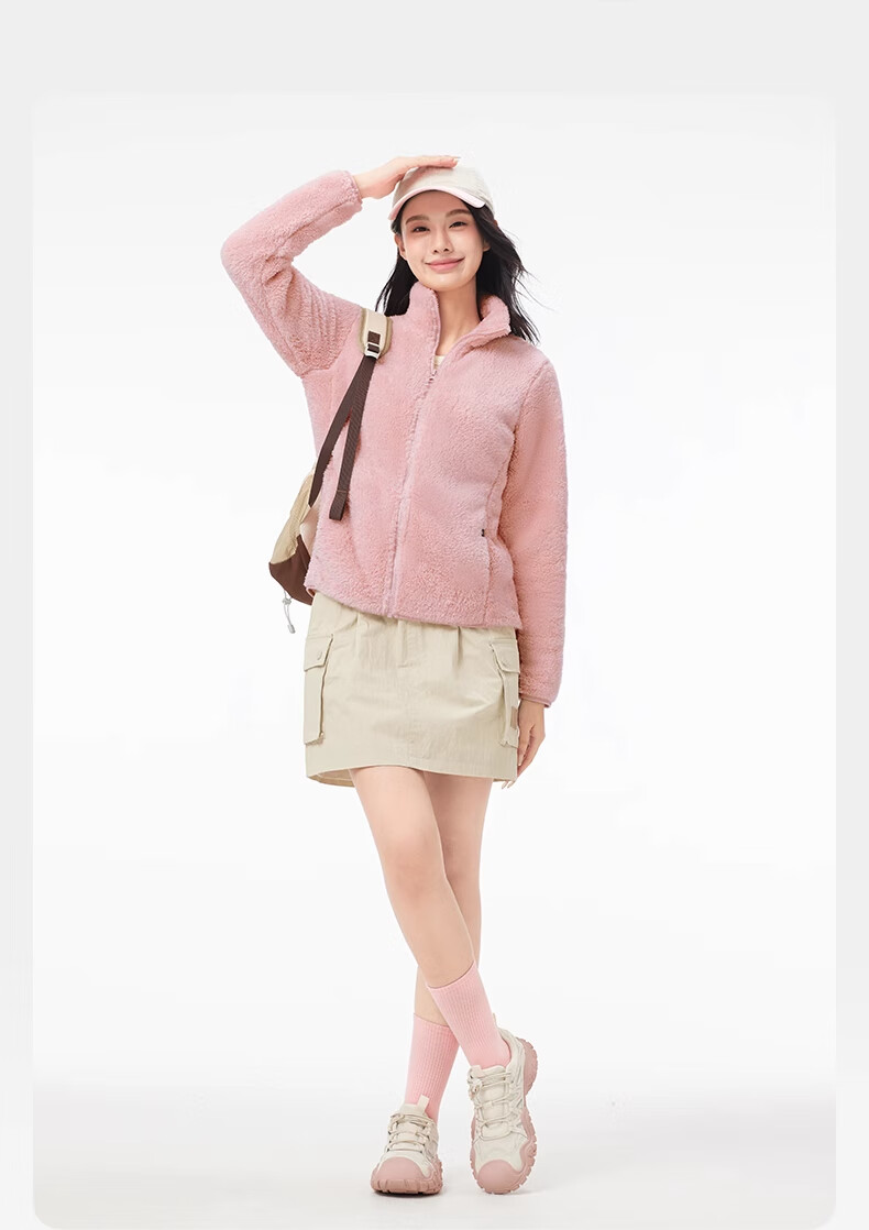 CAMEL Outdoor Fleece Jacket Long Sleeve Thickened Fleece Stand Collar Zip-up Fleece Coat Cold-resistant Jacket 5175A Light Frost White M 16