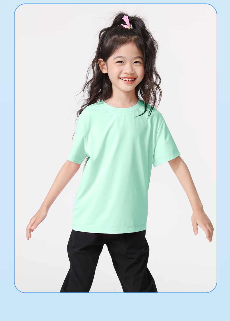 PEPCO Girls' Set 2026 Summer Thin Ice Silk Quick-Dry Short Sleeve Sports Shorts Two-Piece Set for Older Children 19