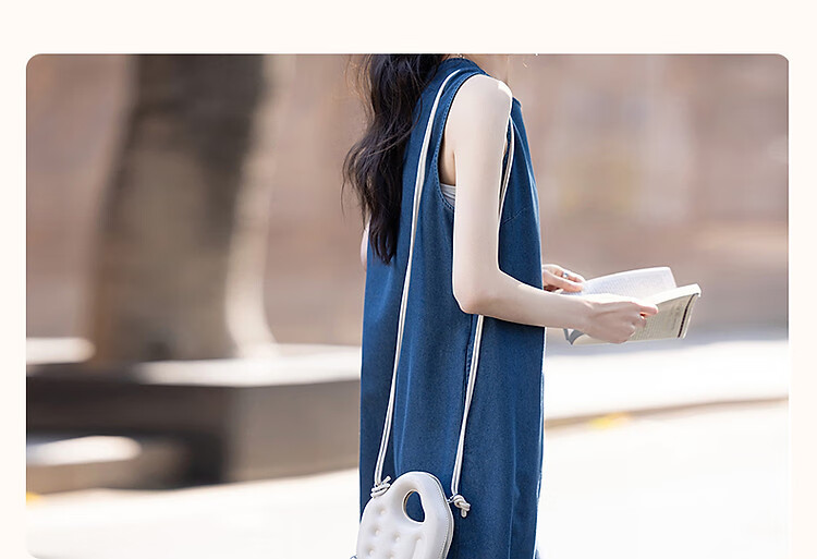 Dme [Pillowsuit] Summer Lightweight Breathable Cloud Cotton Loose Sleeveless Round Neck Comfortable Denim Women's Dress 4