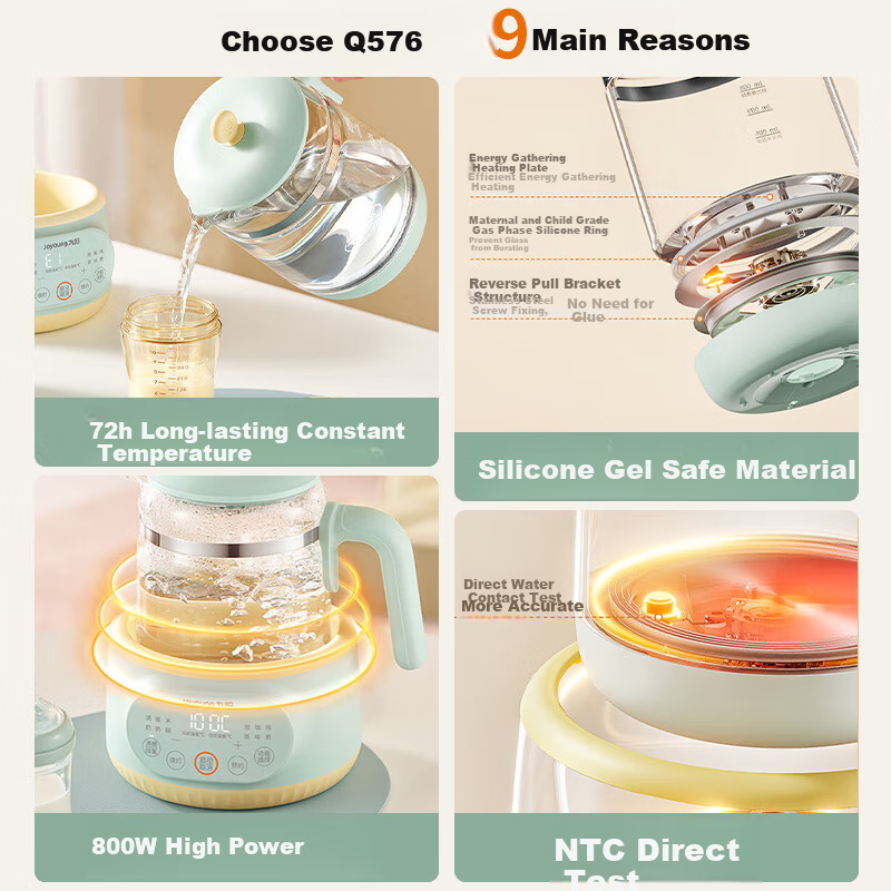Joyoung Household Multi-Functional Health Pot, 316 Stainless Steel Constant Temperature Kettle, Milk Maker, Baby Formula Mixer, Water Boiler, Milk Temperature Regulator MY-Q576