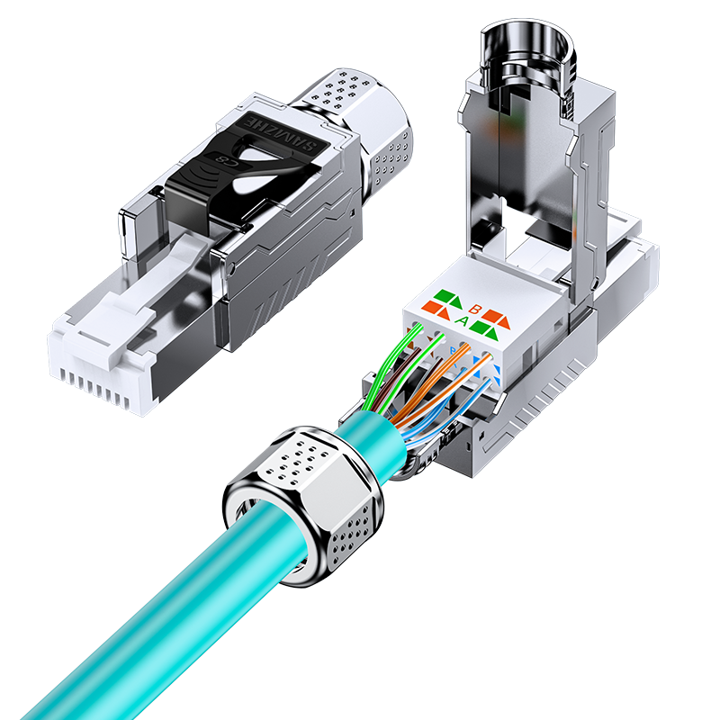 SAMZHE CAT8 Shielded Tool-Free Crystal Head, Engineering Grade CAT8 No-Press RJ45 Gold-Plated Network Connector, 50U Gold-Plated CAT8 Ethernet Cable Connector, Single Pack MDC83
