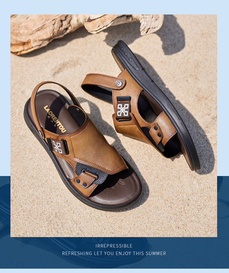 LAORENTOU Men's Beach Sandals, Summer Breathable Lightweight Metal Buckle Sandals, Casual Outdoor Shoes for Men LT13188 Black Size 43 2