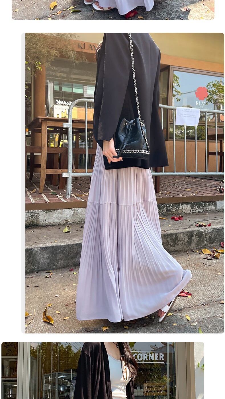 LangSha Qixi Early Autumn Gentle Wind Purple Half Skirt Women's New High Waist A-line Skirt High-end Pleated Skirt Mid-length Skirt 2
