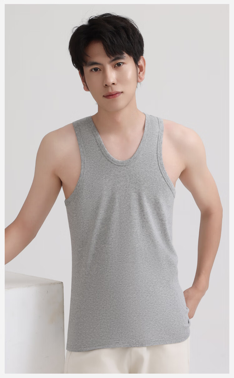 MiiOW 2-Pack 40s Combed Pure Cotton Men's Undershirt, Antibacterial Base Layer Tank Top T-Shirt, 1 White 1 Gray 2XL 16