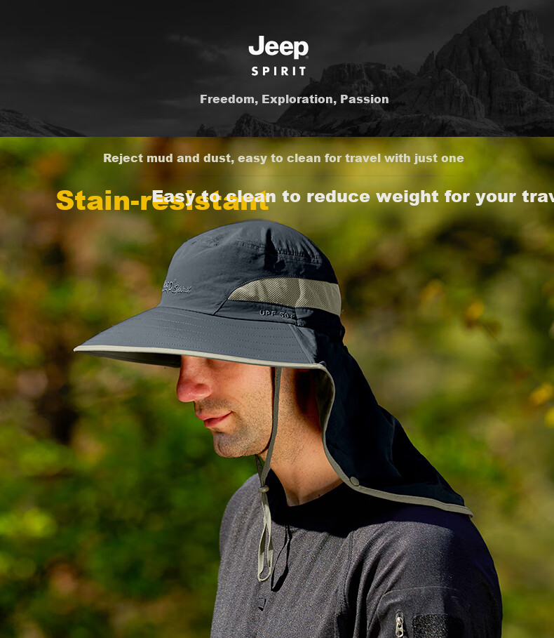 JEEP Hat for Men And Women, All-Season Sun Protection Cap, Casual Outdoor Fisherman Hat, Breathable Neck And Face Protection Sun Hat A0251 2