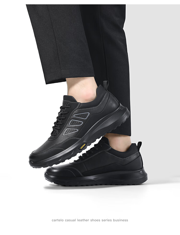 CARTELO Genuine Leather Men's Shoes, Business Casual Sports New Style for Autumn And Winter, Soft Thick-Soled Versatile Commuter Work High-End Black 11