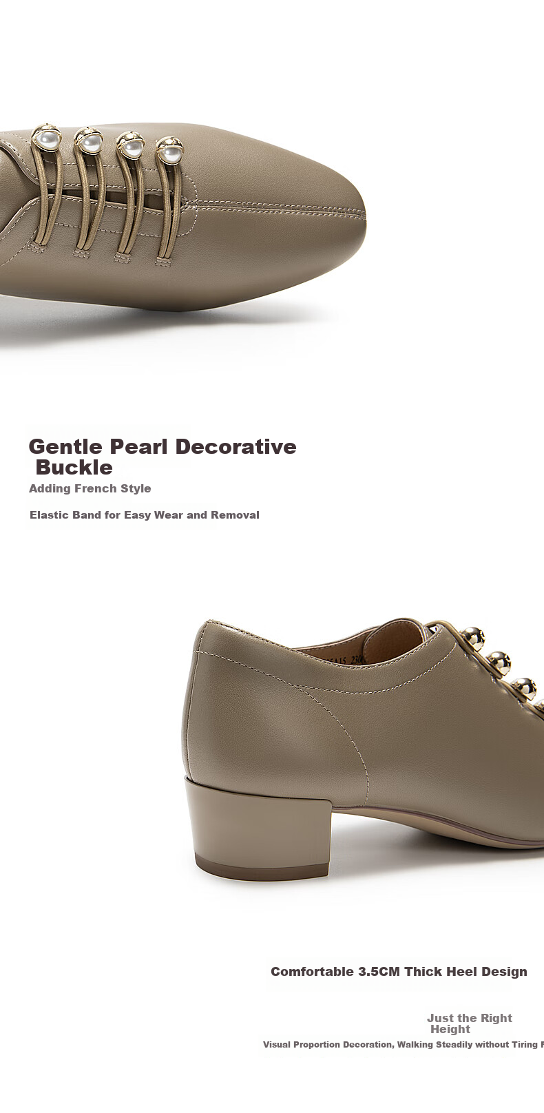 C.BANNER [Silent Series] Chunky Mid-Heel Deep-Mouth Fashion Women's Shoes A24482705 Khaki Color Size 35 4