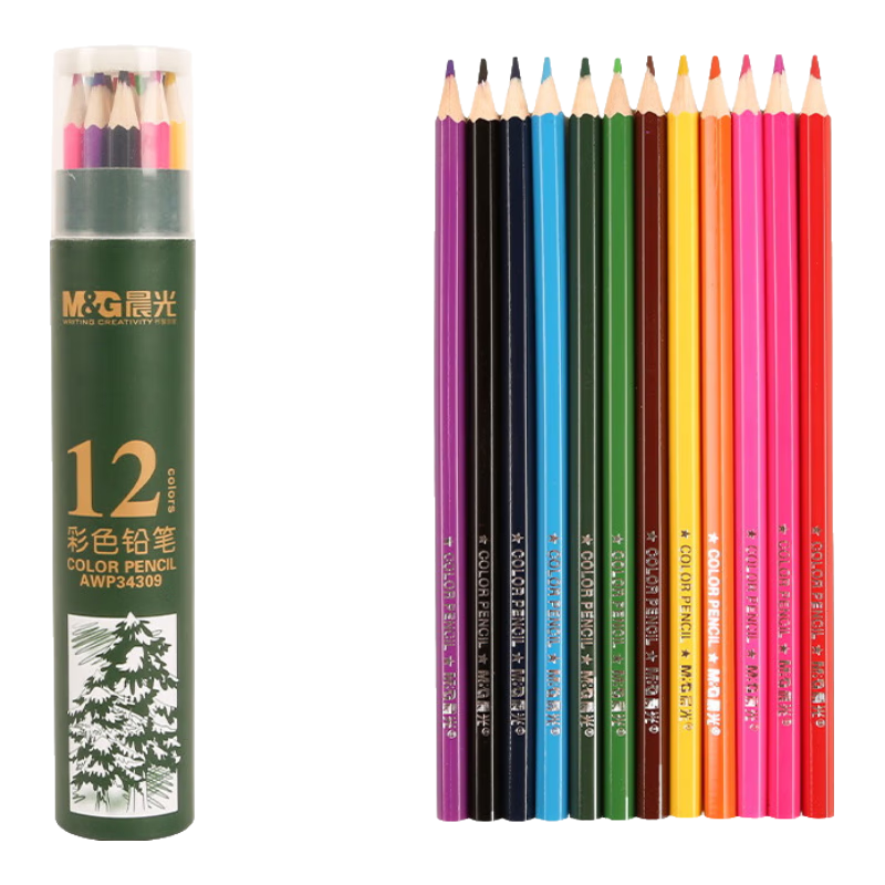 M&G 12-Color Oil-Based Colored Pencils for Students' Art Drawing And Coloring, Children's Hexagonal Green Tube Pencils Recommended by Teachers, Single Tube AWP34309