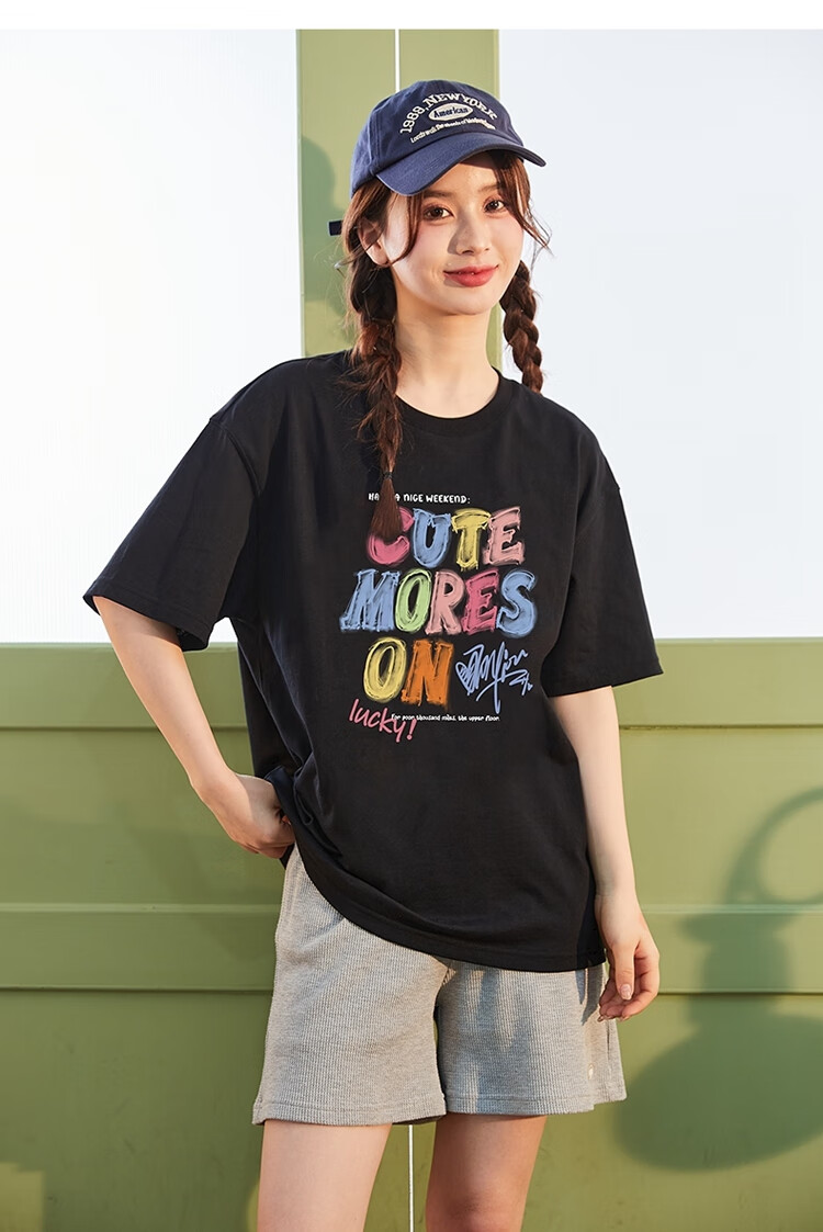 TonLion 2025 Women's Crew Neck Graffiti Text Cotton Short Sleeve T-Shirt Apricot Batch S 10