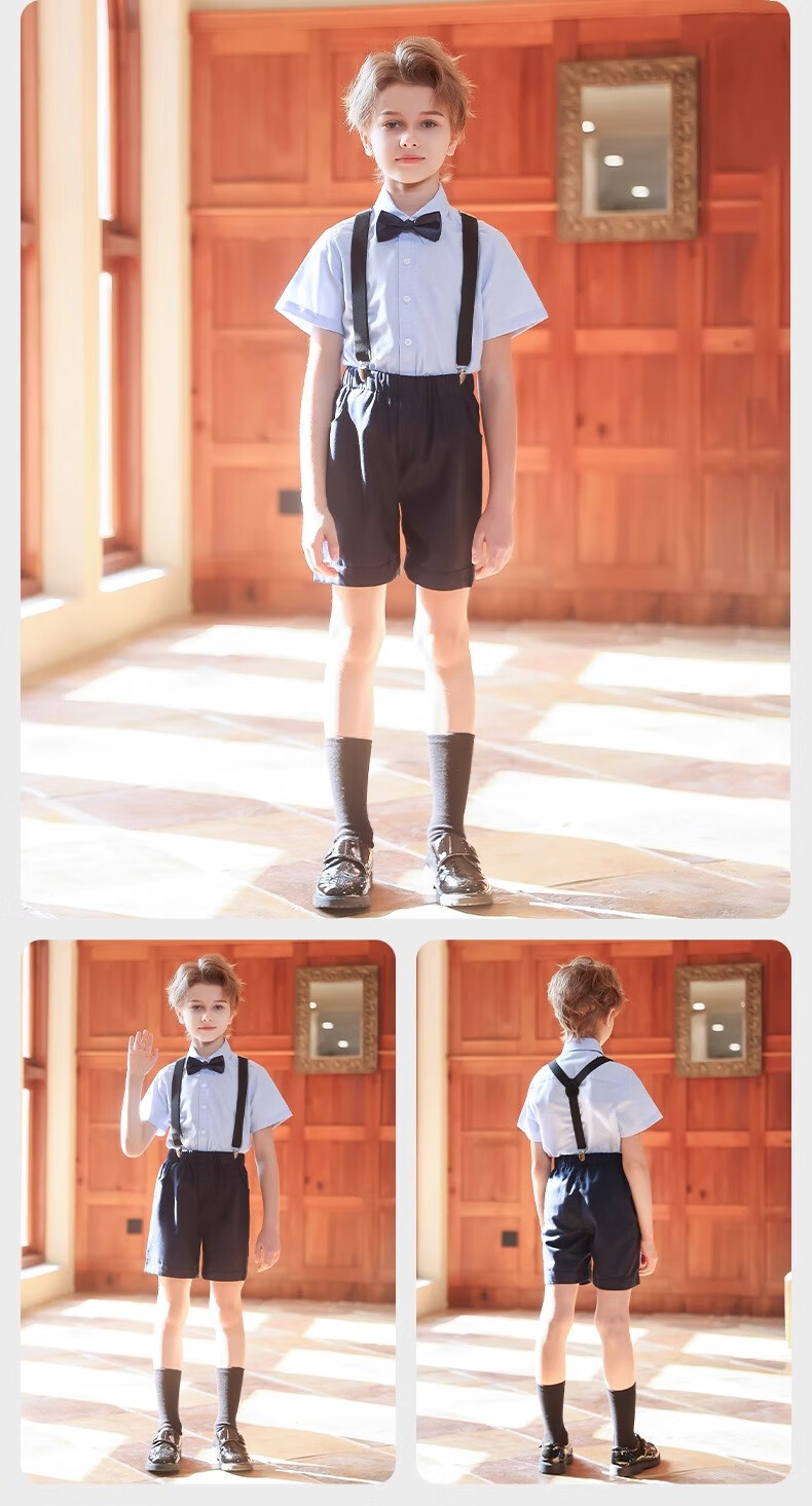 Yinuofang Children's Suit Set, Summer Style, Navy Blue, Flower Boy Suit, Piano Performance Host Flower Boy Formal Wear Suit 14