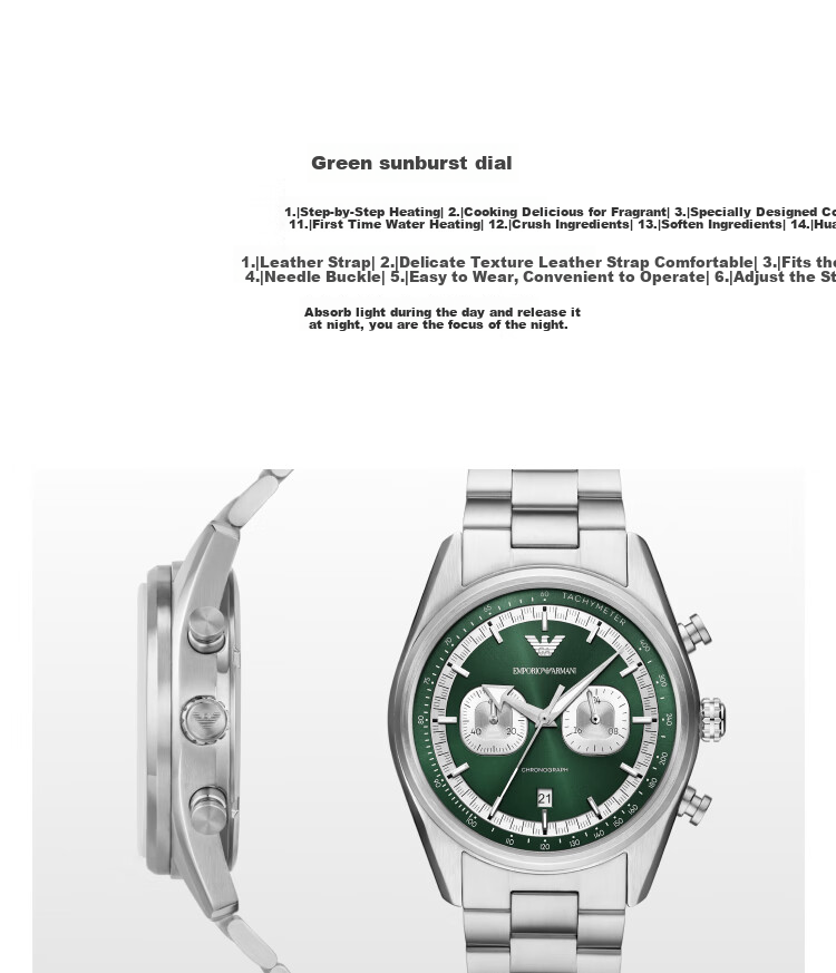 EMPORIO ARMANI Men's Watch, Panda Eye Chronograph Series, Green Dial, Birthday Gift for Boyfriend, AR11637 2