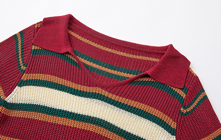 Dme [Tangguo Duoban] Summer Youthful Cool Ice Silk Contrasting Striped V-Neck Sweater Women's Top 14