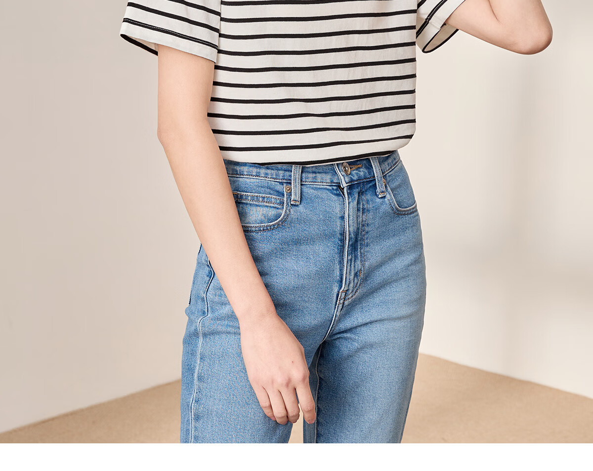 Chushen Summer Short-Sleeve T-Shirt for Women, Fashionable Versatile Round Neck Heart Logo Striped Pure Cotton Half-Sleeve Top S13KT1172 3
