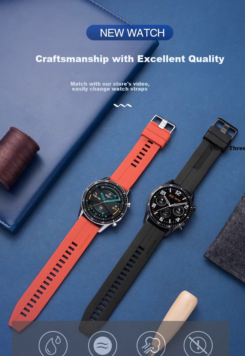 Iboann Silicone Watch Strap Compatible with Huawei GT5/GT6, Suitable for Watch GT4, Watch 4/4 Pro/GT5 Pro/GT3/GS3, Waterproof 22mm Universal Watch Accessory Band 1